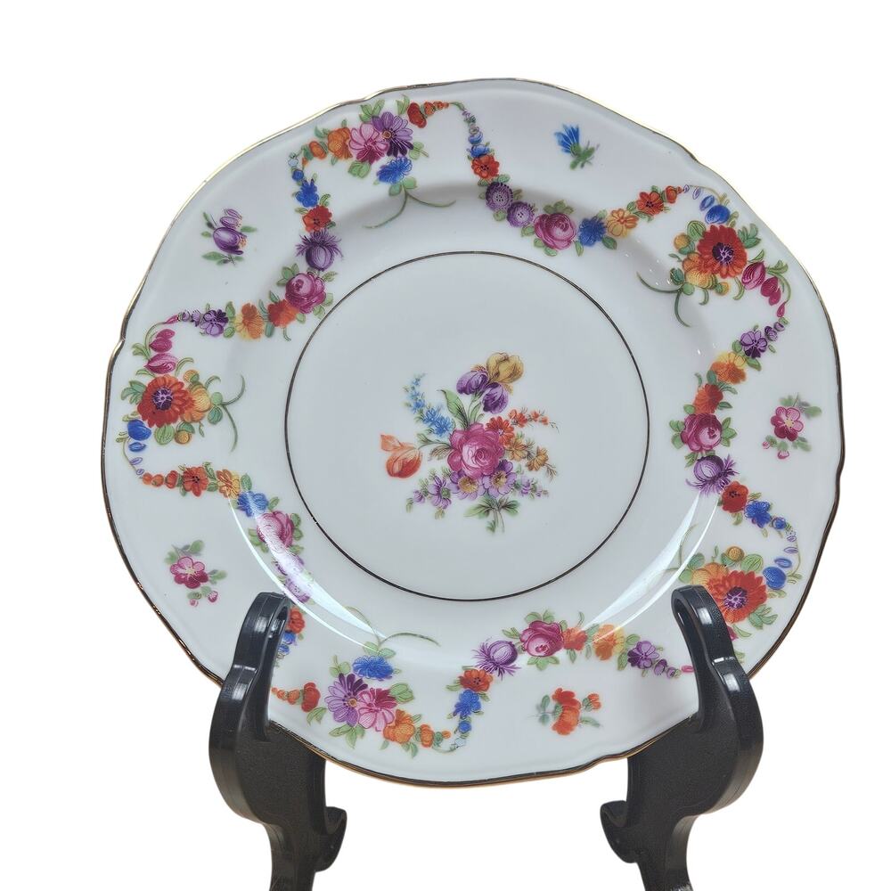 Vintage Epiag Czechoslovakia Floral Porcelain Dessert Plate (One) Gold Trim 9954
